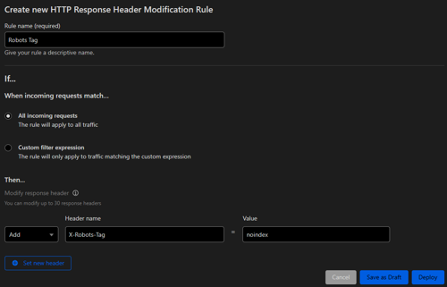 Create X-Robots-Tag response header