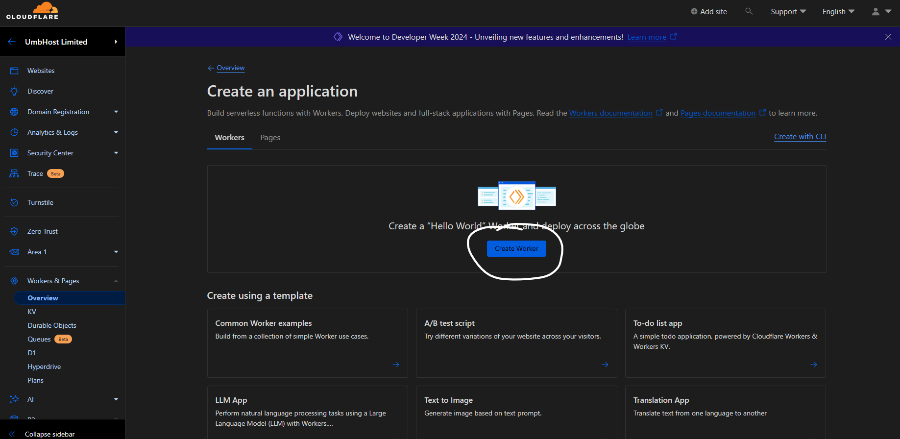 Create worker button